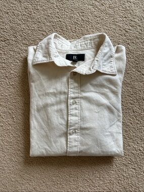 Cream Button-Up Cotton Flannel Shirt